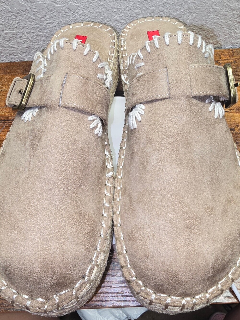 Suede Slip-On Clog in Taupe with Contrast Stitching